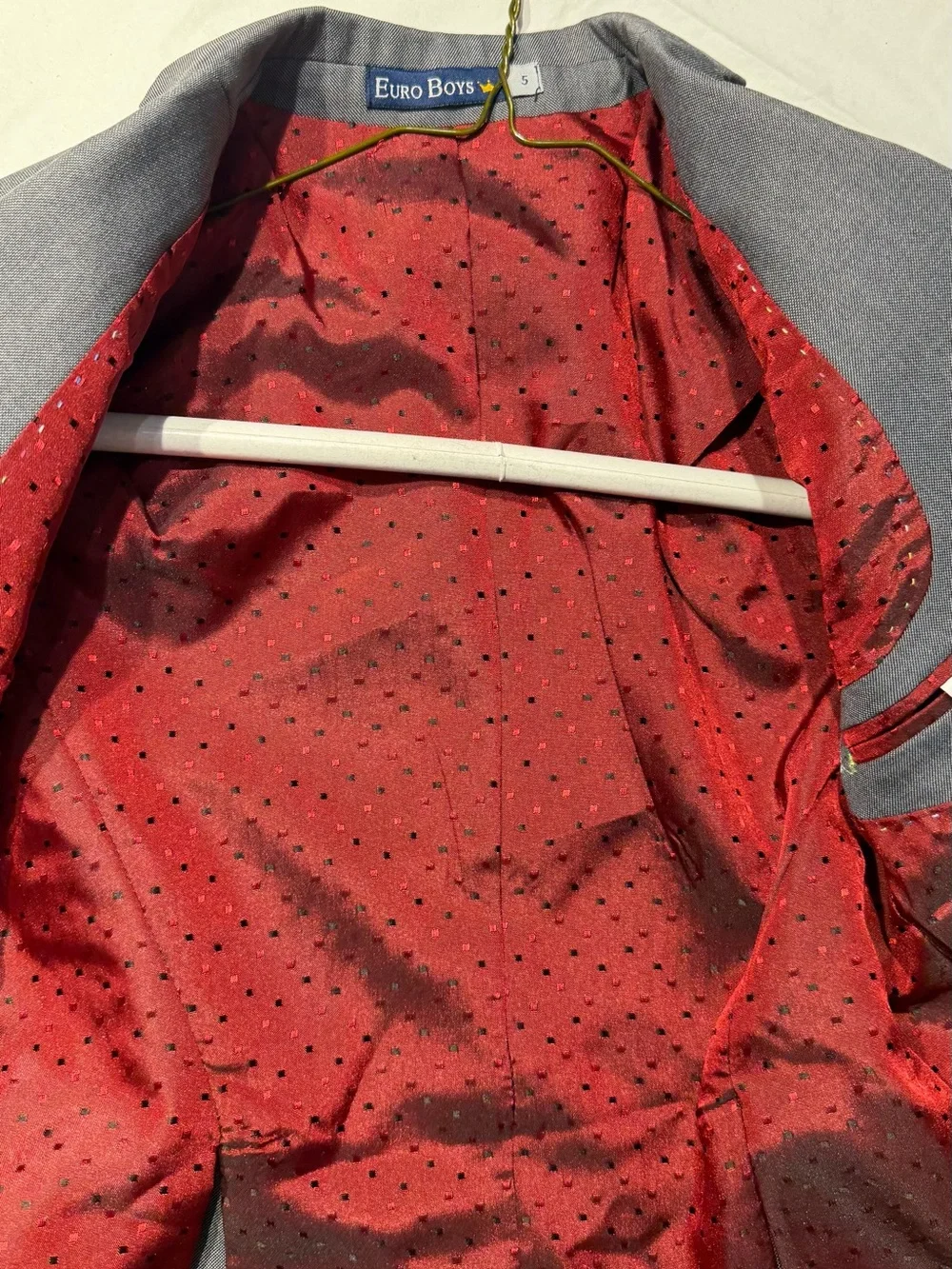Euro Boss Gray Boys' Blazer with Red Lining